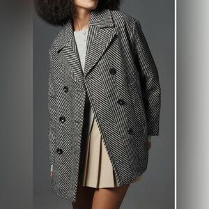 Anthropologie NVLT Chevron Double-Breasted Coat, L